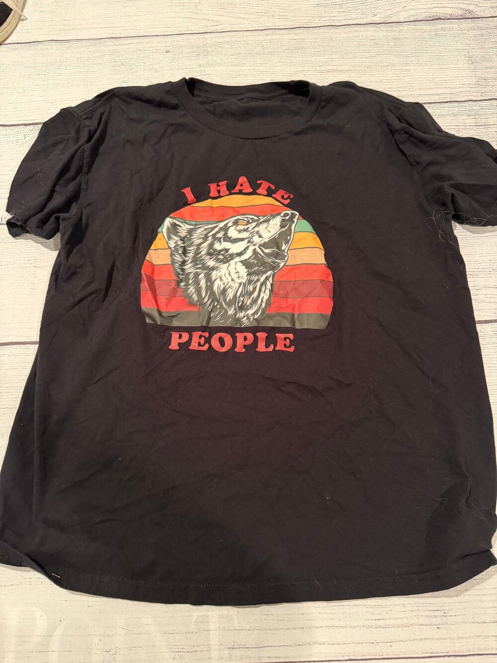Graphic “I Hate People” Wolf Graphic Tee Shirt